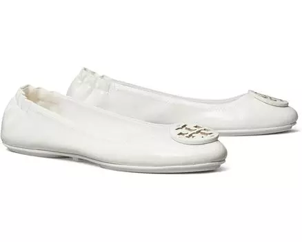 Туфли на плоской подошве Tory Burch Minnie Travel Ballet w/ Leather Logo, цвет Gardenia