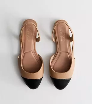 Туфли на пятке с контрастным носком светло-коричневого цвета New Look, песочный