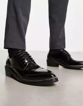 Туфли на шнуровке ASOS из блестящей черной искусственной кожи с цепочкой в стиле вестерн