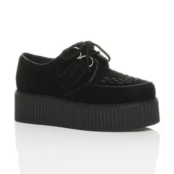 Туфли на средней танкетке на платформе Creepers из искусственной замши на шнуровке AJVANI, черный