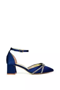 Туфли на среднем блоке с заостренным носком и стразами 'Sarah' на щиколотке XY London, темно-синий