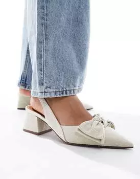 Туфли на среднем каблуке ASOS DESIGN Symphony из натуральной ткани с открытой пяткой и бантом