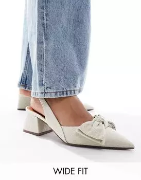Туфли на среднем каблуке ASOS DESIGN Wide Fit Symphony из натуральной ткани с открытой пяткой и бантом
