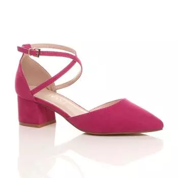 Туфли на среднем каблуке из искусственной замши с перекрещенными ремешками, острый носок, 2 части каблука AJVANI, розовый