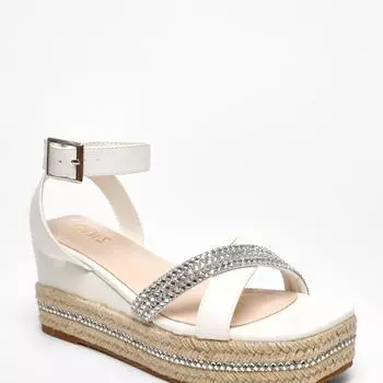 Туфли на танкетке из искусственной кожи с ромбовидным плетением Quiz, белый