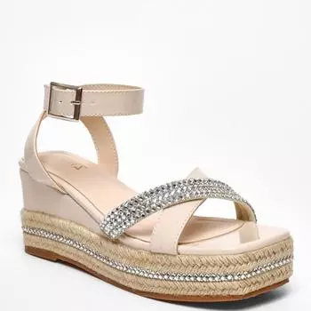 Туфли на танкетке из искусственной кожи с ромбовидным плетением Quiz, нюд