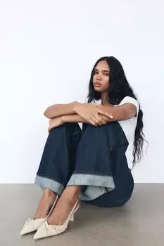 Туфли на высоких каблуках с пряжками ZARA, экрю