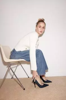 Туфли на высоких каблуках в тонную полоску ZARA, темно-синий