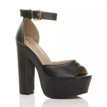 Туфли на высоком блокированном каблуке с ремешком на щиколотке, открытый носок, 2 части каблука AJVANI, черный