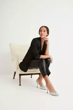 Туфли на высоком каблуке Forever Comfort с ремешком на пятке и бантом Next, серебряный