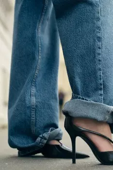 Туфли на высоком каблуке с двумя ремешками ZARA, черный