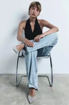Туфли на высоком каблуке с искусственным жемчугом Zara, бежевый