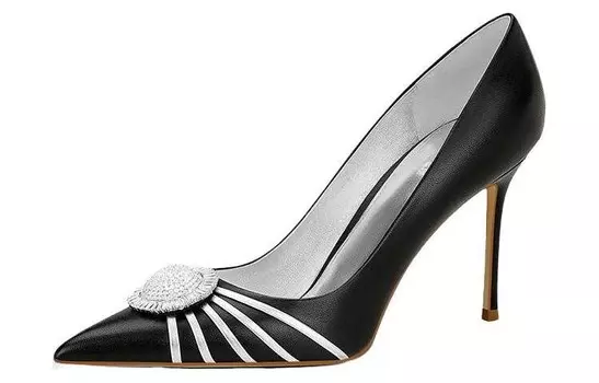 Туфли на высоком каблуке женские черный/серебряный Shudaier