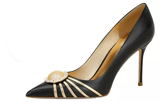 Туфли на высоком каблуке женские черный/золотой Shudaier