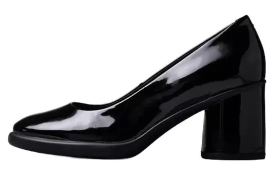 Туфли на высоком каблуке женские, ярко-черные Ecco