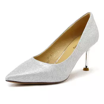 Туфли на высоком каблуке женские серебристо-белый Spider King