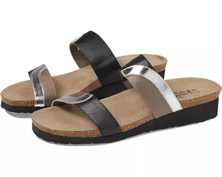 Туфли Naot Frankie, цвет Silver Mirror Leather/Gloss Black Stretch/Khaki Patina Elastic