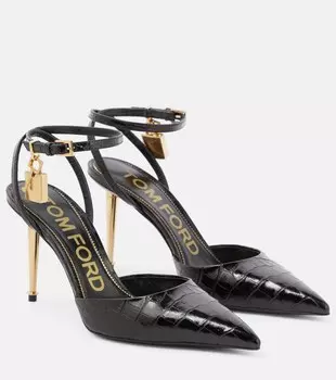 Туфли Padlock из кожи с тиснением под крокодила Tom Ford, черный