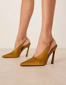 Туфли Paloma на высоком каблуке с открытой пяткой ASOS DESIGN из атласа цвета охры