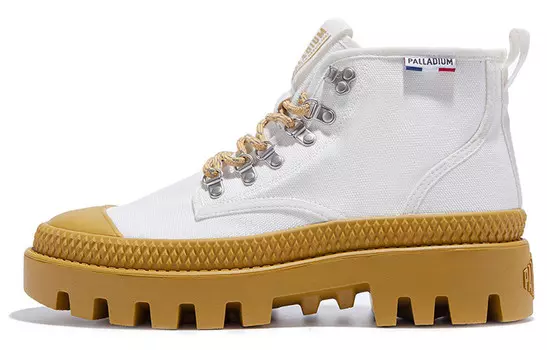 Туфли Pampa Canvas унисекс с высоким берцем ярко-белые/оранжево-желтые Palladium