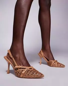 Туфли Public Desire Wide Fit Smooch с плетеными ремешками и пяткой на каблуке в коричневом цвете