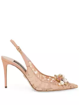 Туфли Rainbow Lace 90 с ремешком на пятке DOLCE & GABBANA, нейтральный