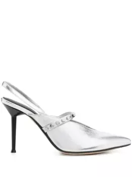 Туфли Revel 90 с ремешком на пятке и заклепками Alexander McQueen, серебяный