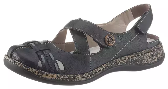 Туфли Rieker на липучке, летние туфли, танкетка, босоножки с ремешками, с контрастной строчкой, синий