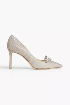 Туфли Romy 85 из блестящей ткани с декором JIMMY CHOO, платиновый