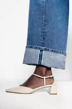 Туфли с открытой пяткой и искусственной лакированной отделкой ZARA, экрю белый