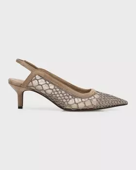 Туфли с открытой пяткой из сетчатой ткани с кристаллами Brunello Cucinelli, цвет C9543 Mud