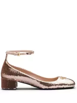 Туфли с пайетками и логотипом Prada, розовый