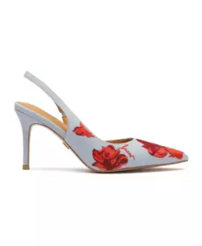 Туфли с пяткой на пятке из ткани синего цвета с цветочным принтом Kazar, синий