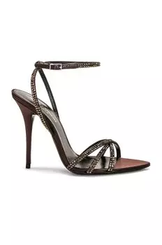 Туфли Saint Laurent Crystal Ankle Strap, коричневый