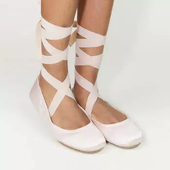 Туфли Simone Ankle Wrap Flats из атласа цвета шампанского Yosi Samra, цвет champagne