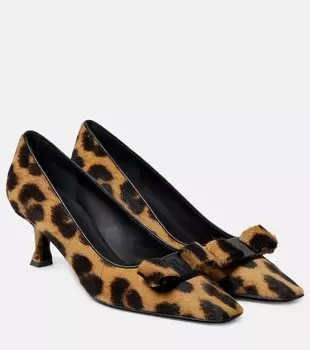Туфли siwar из телячьего волоса с леопардовым принтом Ferragamo, коричневый