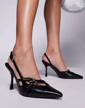 Туфли Smooch с ремешками сзади и каблуком-рюмочкой черного цвета Public Desire