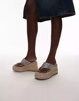 Туфли-стринги Heidi на танкетке Topshop с принтом змеи