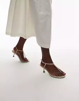 Туфли-стринги Imani на среднем каблуке Topshop в цвете «кремовый»