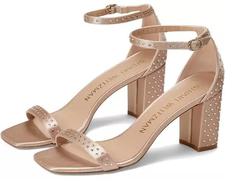 Туфли Stuart Weitzman Nudistcurve 75 Block Shine Sandal, цвет Adobe/Poudre