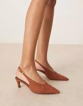 Туфли Suki из замши с открытой пяткой и каблуком-рюмочкой из норки ASOS DESIGN