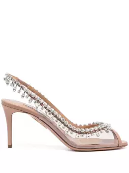 Туфли Temptation Crystal 75 с ремешком на пятке Aquazzura, белый