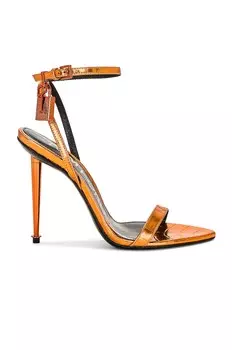 Туфли Tom Ford Metallic Stamped Croc Padlock Pointy Naked 105, цвет Clementine