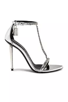 Туфли Tom Ford Mirror T-Strap Padlock 105, серебряный