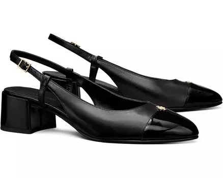 Туфли Tory Burch Cap-Toe Slingback 45mm, цвет Perfect Black/Perfect Black