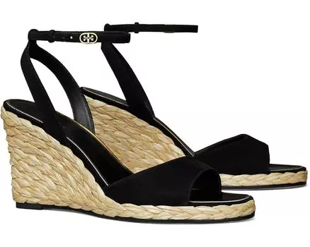 Туфли Tory Burch Raffia Sandal Wedge 80mm, цвет Perfect Black