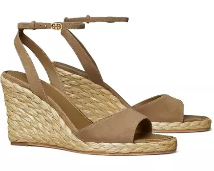Туфли Tory Burch Raffia Sandal Wedge 80mm, цвет River Rock