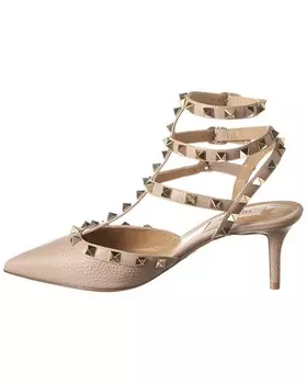 Туфли Valentino Rockstud Caged 65 из зернистой кожи с ремешком на щиколотке, розовый
