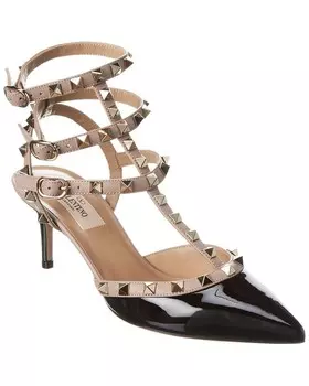 Туфли Valentino Rockstud Caged 65 с лакированным ремешком на щиколотке, черный