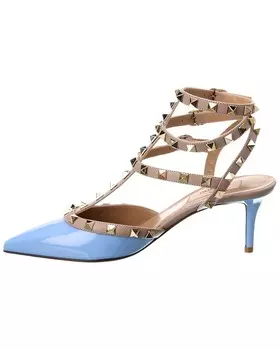 Туфли Valentino Rockstud Caged 65 с лакированным ремешком на щиколотке, синий